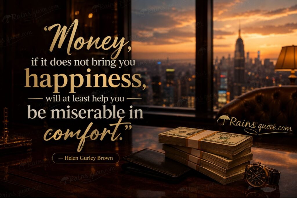 “Money, if it does not bring you happiness, will at least help you be miserable in comfort.”