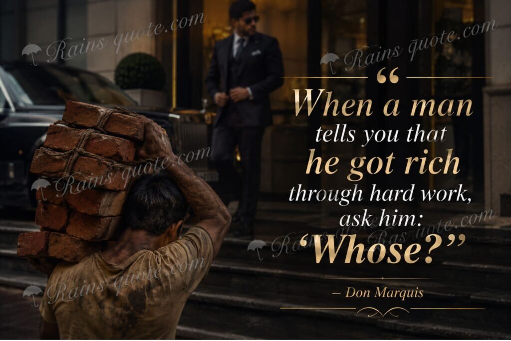 “When a man tells you that he got rich through hard work, ask him: ‘Whose?’”