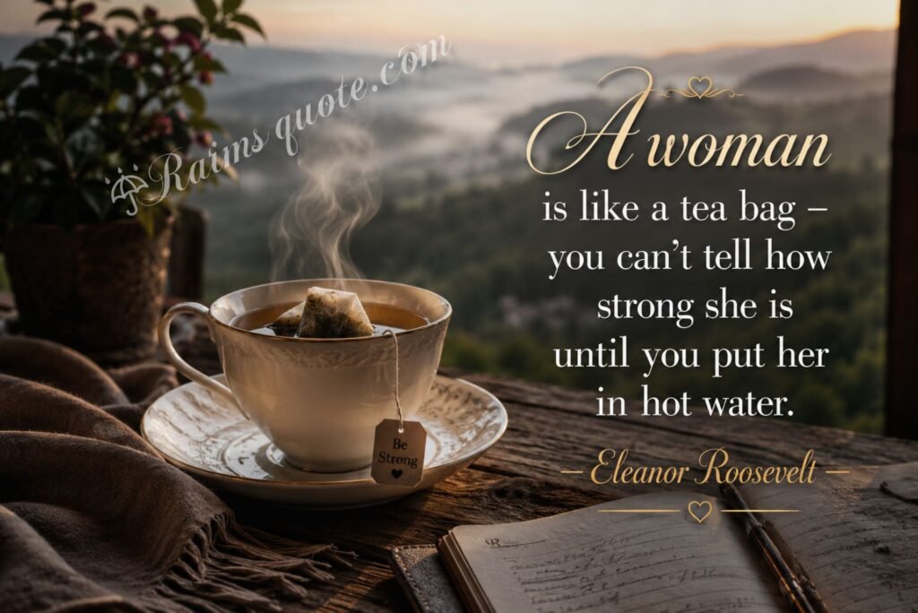 “A woman is like a tea bag - you can't tell how strong she is until you put her in hot water.”