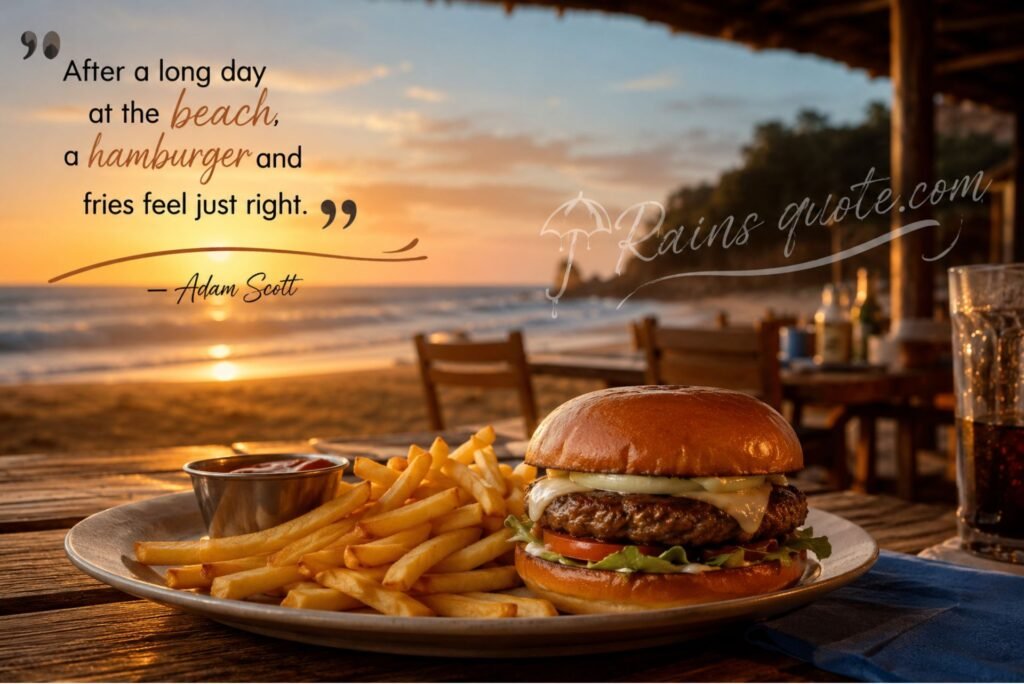 “After a long day at the beach, a hamburger and fries feel just right.”