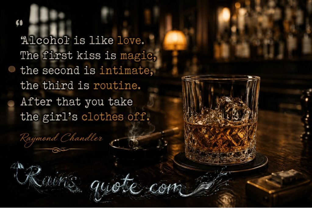 “Alcohol is like love. The first kiss is magic, the second is intimate, the third is routine. After that you take the girl's clothes off.”
