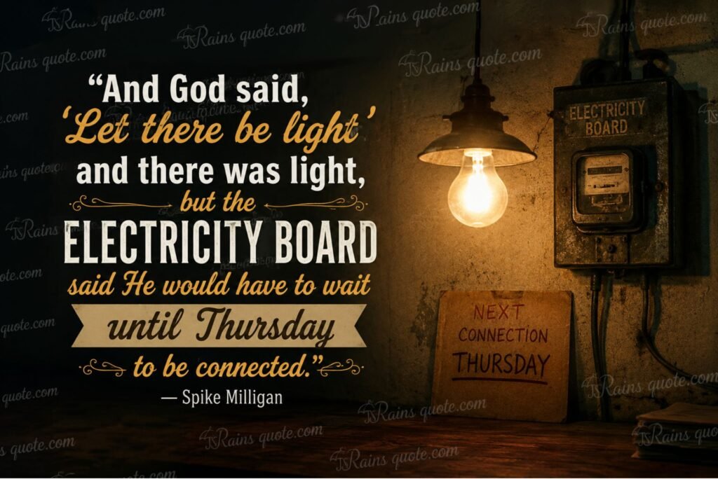 “And God said, 'Let there be light' and there was light, but the Electricity Board said He would have to wait until Thursday to be connected.”