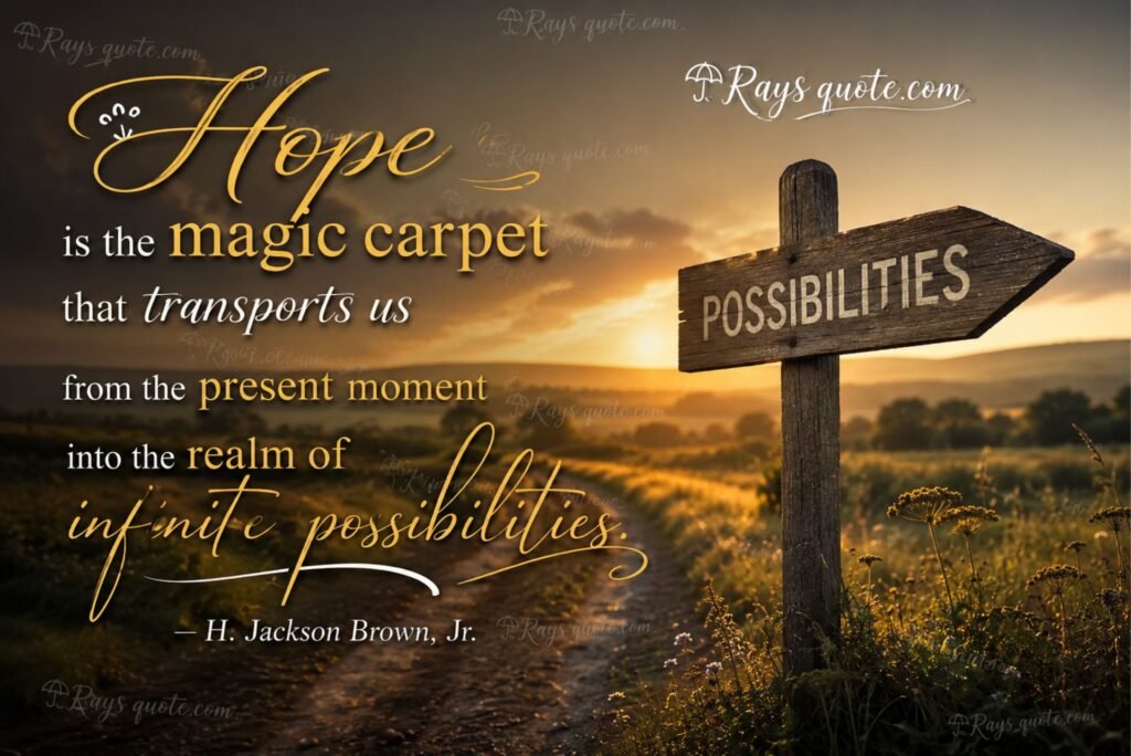 “Hope is the magic carpet that transports us from the present moment into the realm of infinite possibilities.”