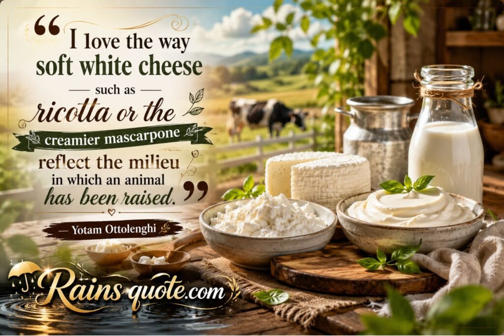 “I love the way soft white cheese such as ricotta or the creamier mascarpone reflect the milieu in which an animal has been raised.”