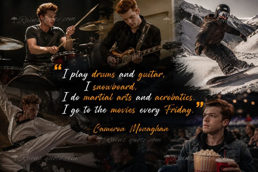 “I play drums and guitar, I snowboard, I do martial arts and acrobatics. I go to the movies every Friday.”