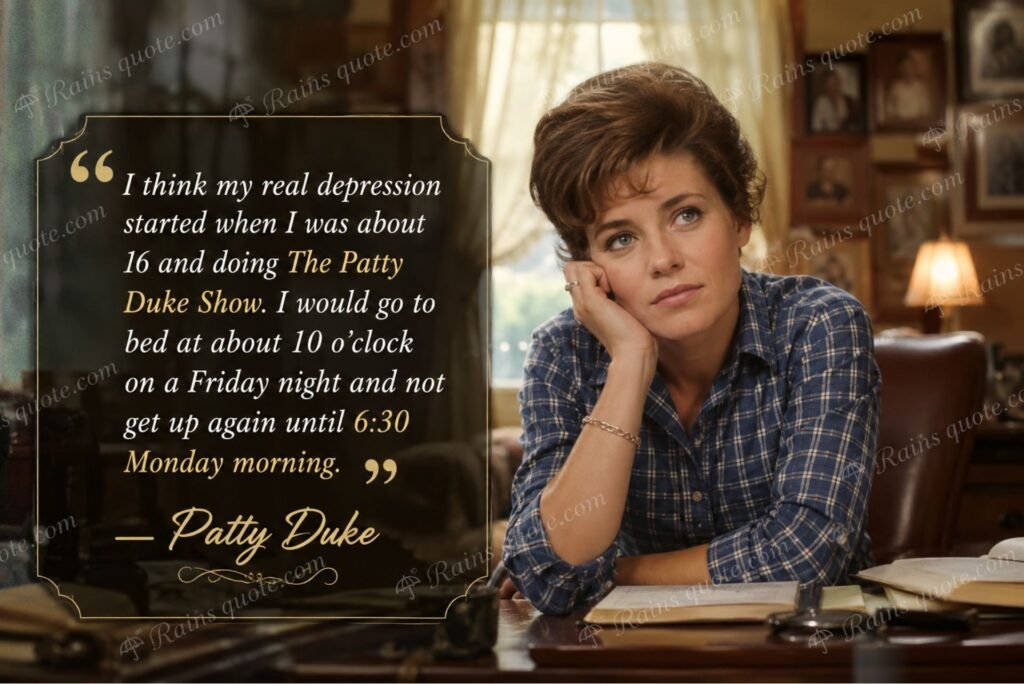 “I think my real depression started when I was about 16 and doing The Patty Duke Show. I would go to bed at about 10 o'clock on a Friday night and not get up again until 6:30 Monday morning.”