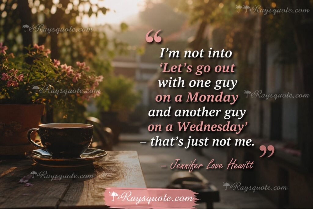 “I'm not into 'Let's go out with one guy on a Monday and another guy on a Wednesday' - that's just not me.”