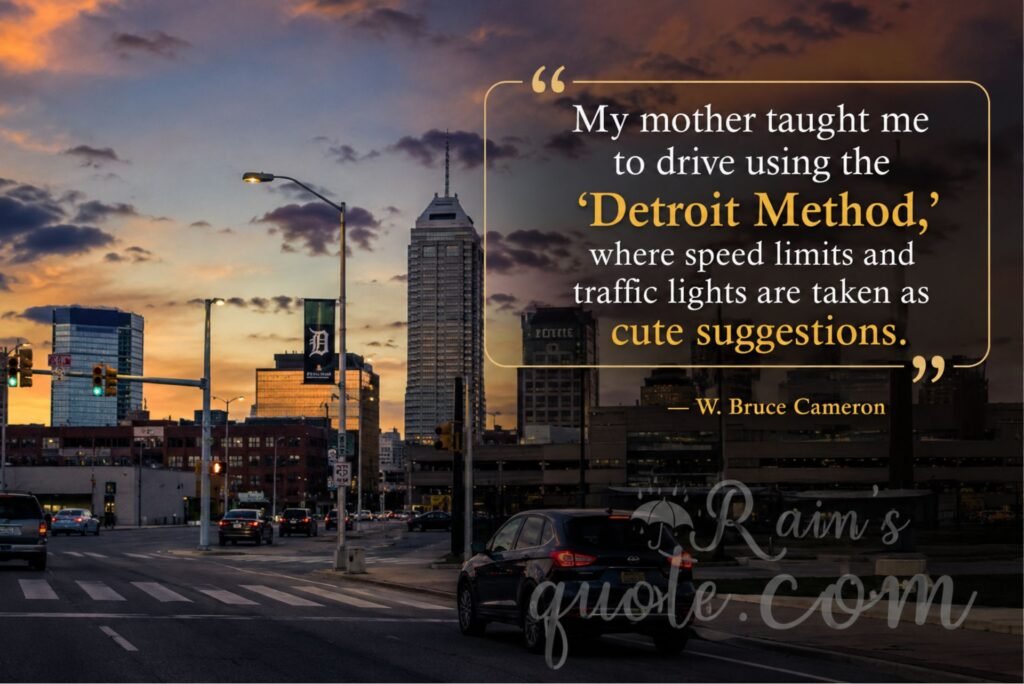 “My mother taught me to drive using the 'Detroit Method,' where speed limits and traffic lights are taken as cute suggestions.”