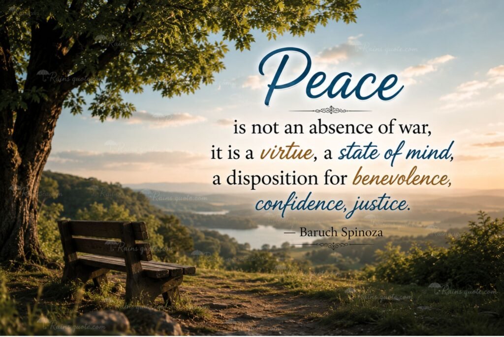 “Peace is not an absence of war, it is a virtue, a state of mind, a disposition for benevolence, confidence, justice.”