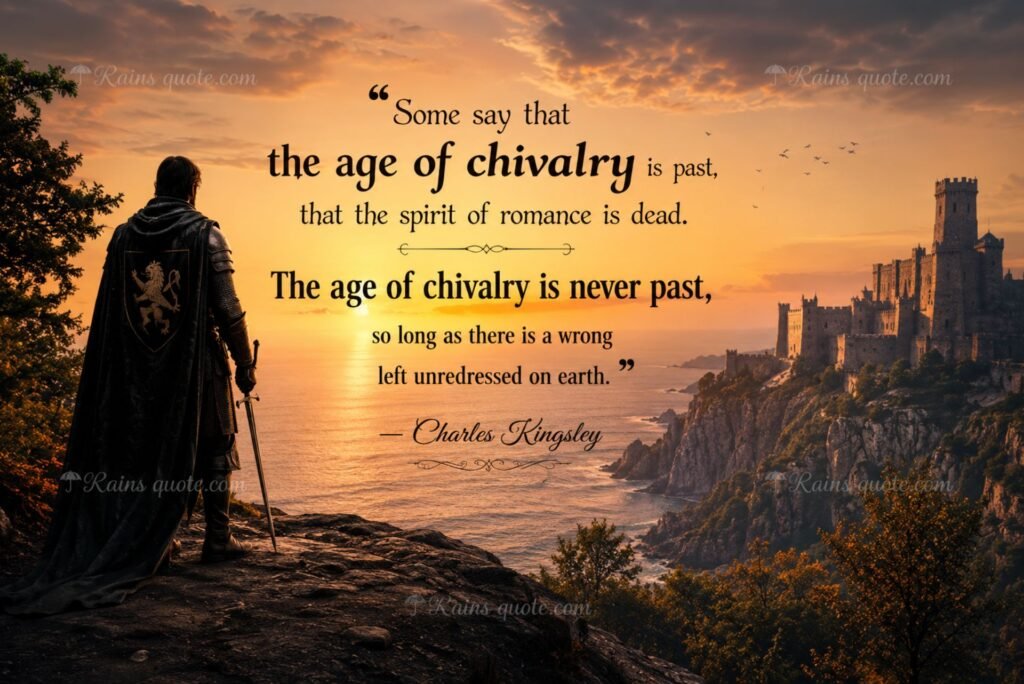 “Some say that the age of chivalry is past, that the spirit of romance is dead. The age of chivalry is never past, so long as there is a wrong left unredressed on earth.”