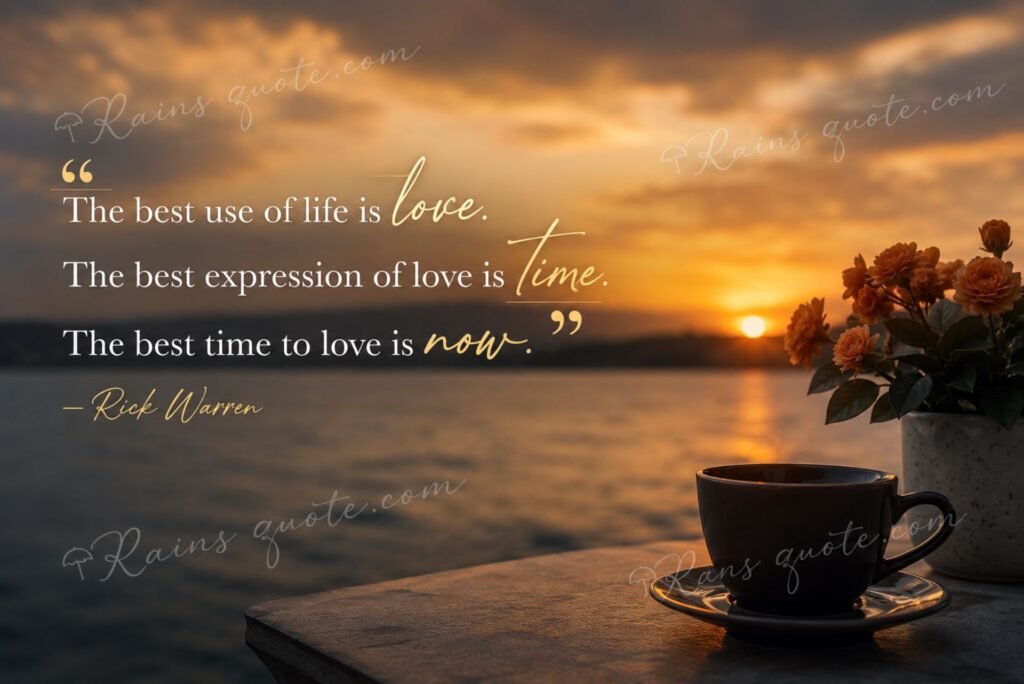 “The best use of life is love. The best expression of love is time. The best time to love is now.”