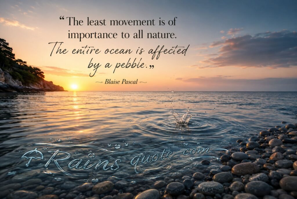 “The least movement is of importance to all nature. The entire ocean is affected by a pebble.”