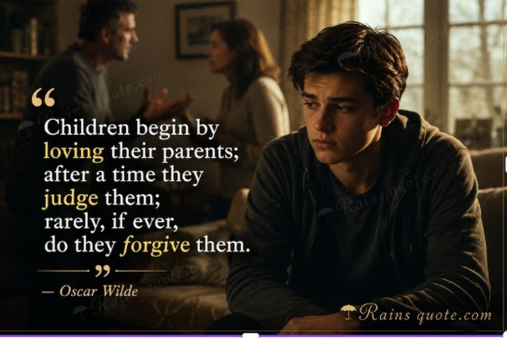 “Children begin by loving their parents; after a time they judge them; rarely, if ever, do they forgive them.”
