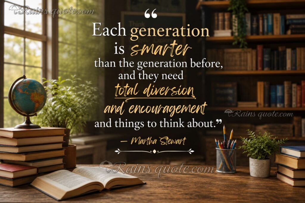 “Each generation is smarter than the generation before, and they need total diversion and encouragement and things to think about.”