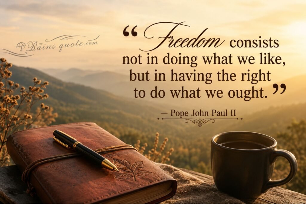 “Freedom consists not in doing what we like, but in having the right to do what we ought.”