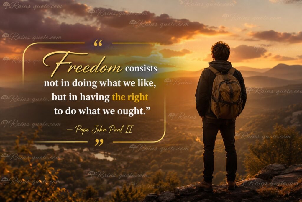“Freedom consists not in doing what we like, but in having the right to do what we ought.”