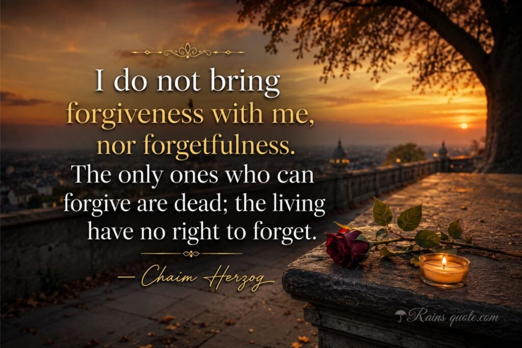 “I do not bring forgiveness with me, nor forgetfulness. The only ones who can forgive are dead; the living have no right to forget.”