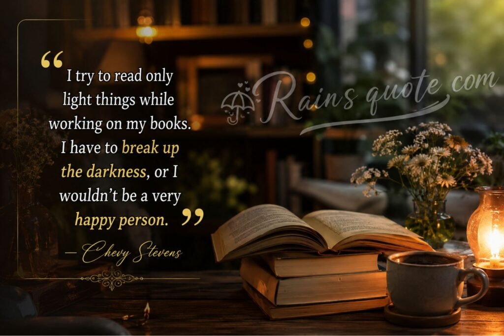 “I try to read only light things while working on my books. I have to break up the darkness, or I wouldn't be a very happy person.”