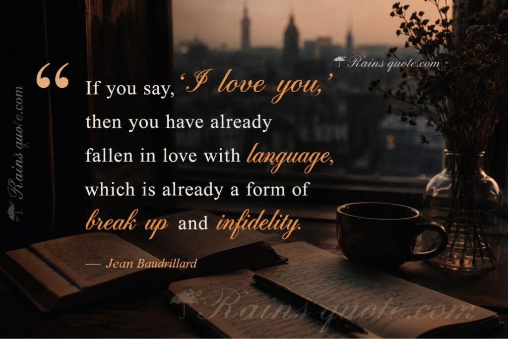 “If you say, ‘I love you,’ then you have already fallen in love with language, which is already a form of break up and infidelity.”