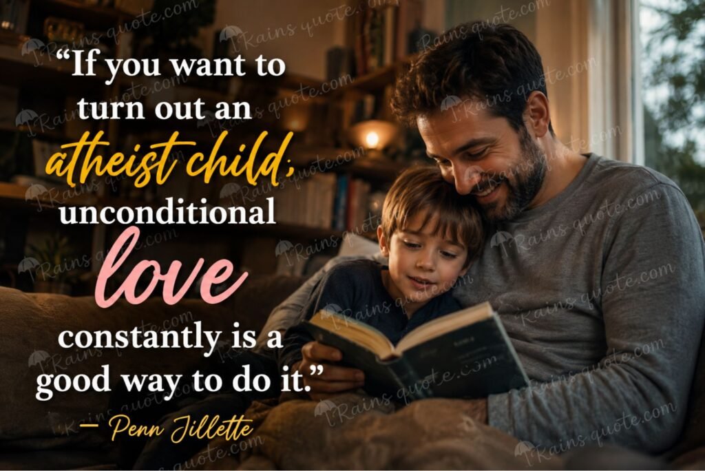 “If you want to turn out an atheist child, unconditional love constantly is a good way to do it.”
