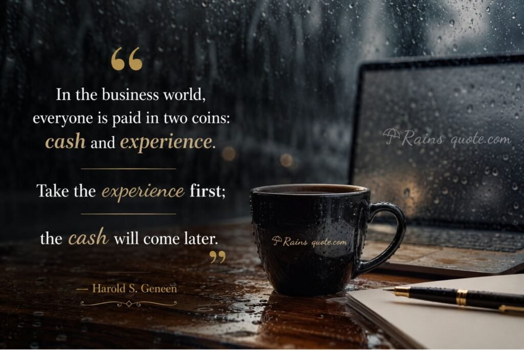“In the business world, everyone is paid in two coins: cash and experience. Take the experience first; the cash will come later.”