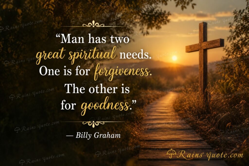 “Man has two great spiritual needs. One is for forgiveness. The other is for goodness.”