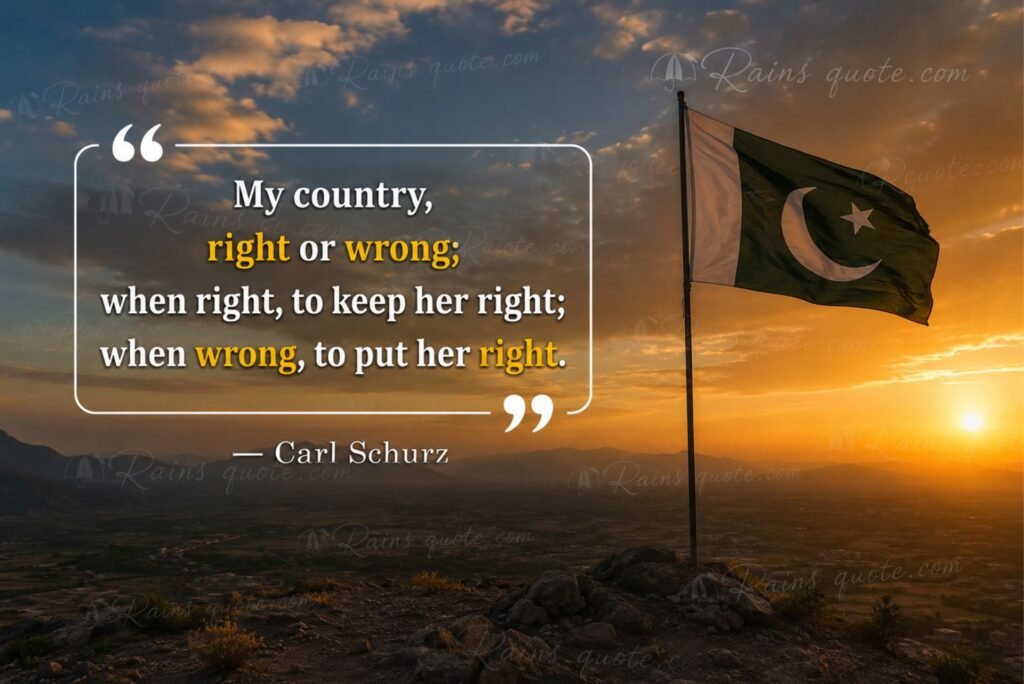 My country, right or wrong; when right, to keep her right; when wrong, to put her right.”