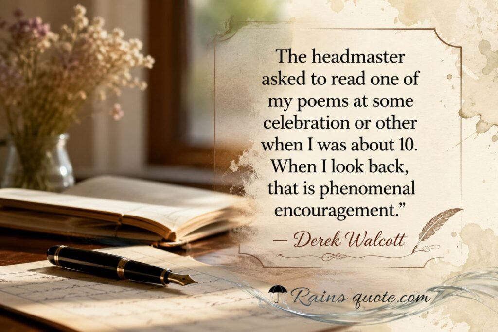 “The headmaster asked to read one of my poems at some celebration or other when I was about 10. When I look back, that is phenomenal encouragement.”