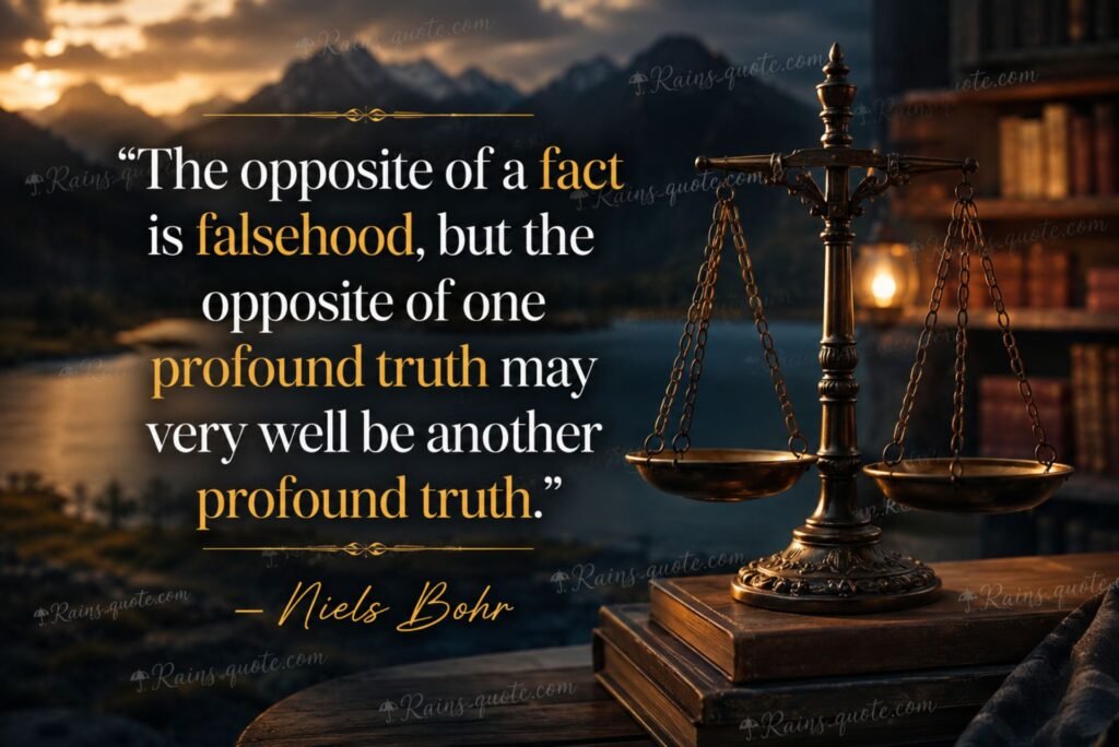 “The opposite of a fact is falsehood, but the opposite of one profound truth may very well be another profound truth.”