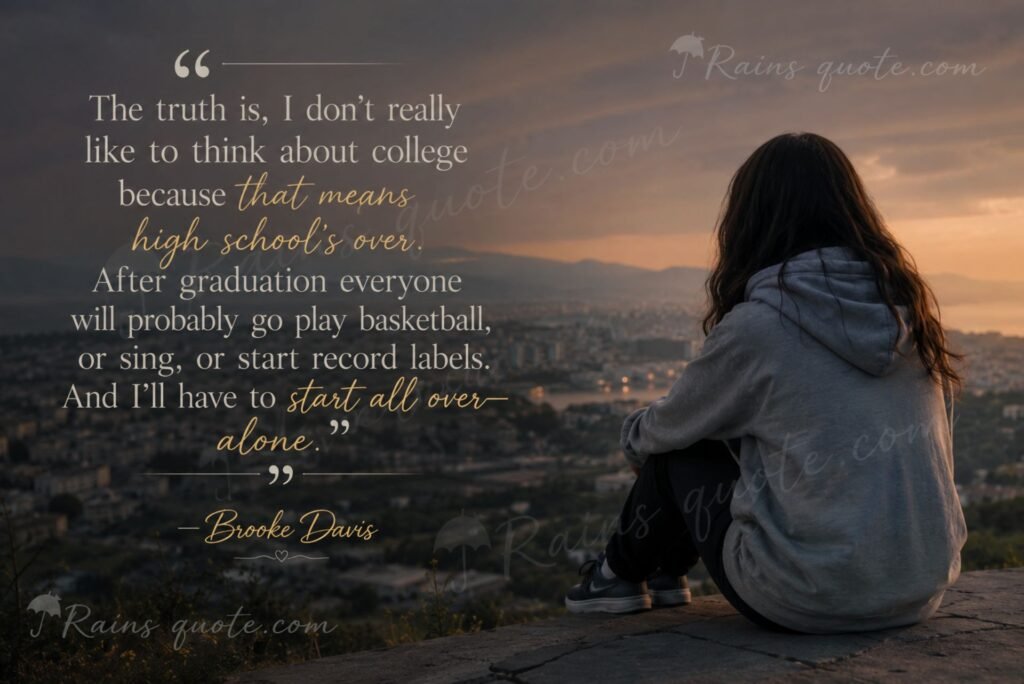“The truth is, I don't really like to think about college because that means high school's over. After graduation everyone will probably go play basketball, or sing, or start record labels. And I'll have to start all over—alone.”