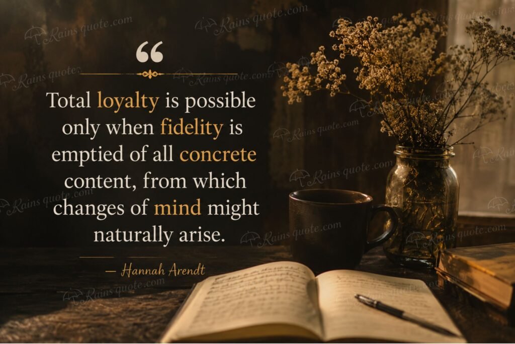 “Total loyalty is possible only when fidelity is emptied of all concrete content, from which changes of mind might naturally arise.”