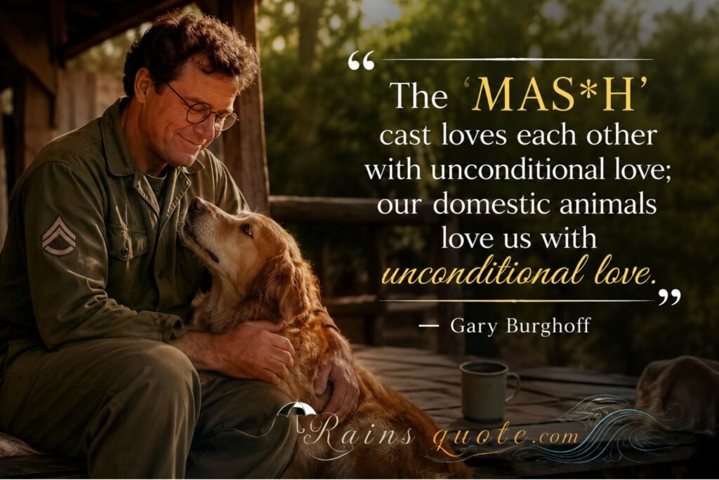 “The 'MAS*H' cast loves each other with unconditional love; our domestic animals love us with unconditional love.”
