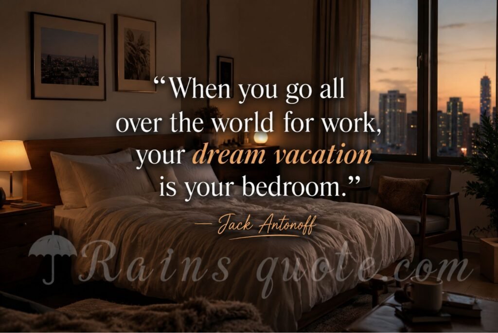 “When you go all over the world for work, your dream vacation is your bedroom.”