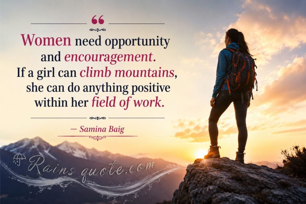 “Women need opportunity and encouragement. If a girl can climb mountains, she can do anything positive within her field of work.”
