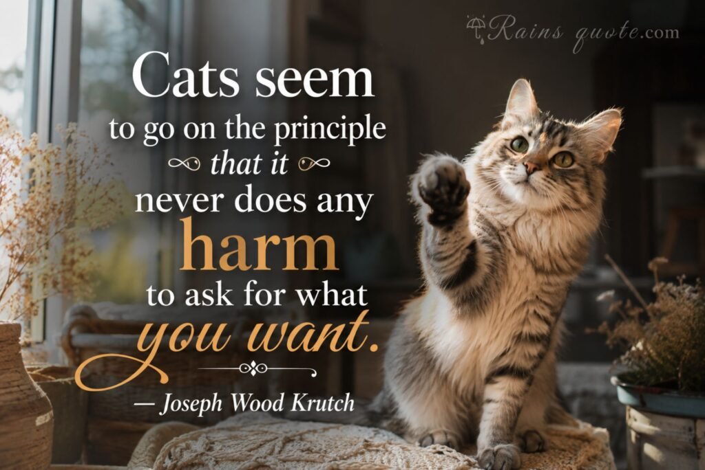 “Cats seem to go on the principle that it never does any harm to ask for what you want.”