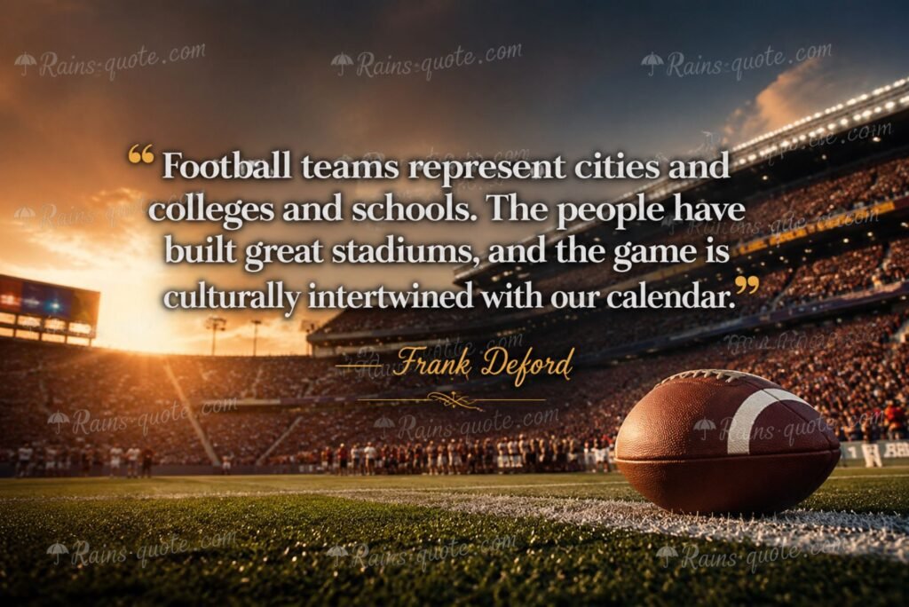 “Football teams represent cities and colleges and schools. The people have built great stadiums, and the game is culturally intertwined with our calendar.”