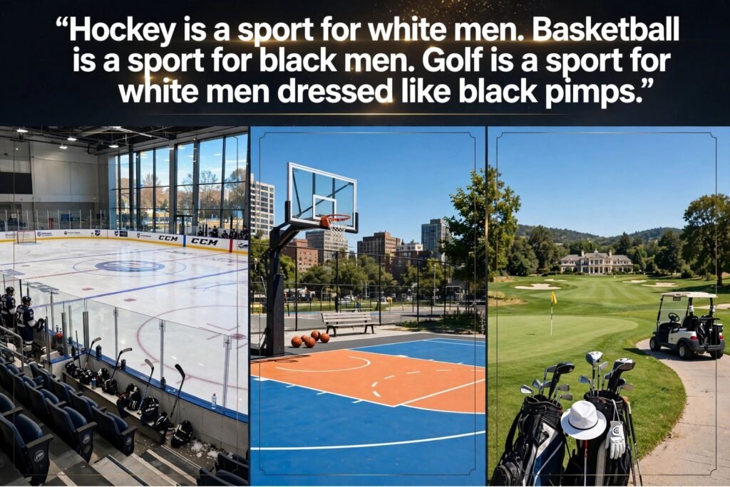 “Hockey is a sport for white men. Basketball is a sport for black men. Golf is a sport for white men dressed like black pimps.”