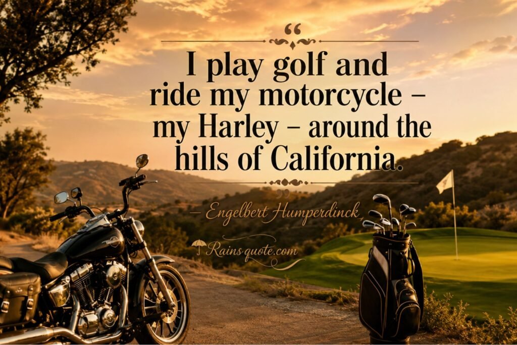 I play golf and ride my motorcycle - my Harley - around the hills of California.”
