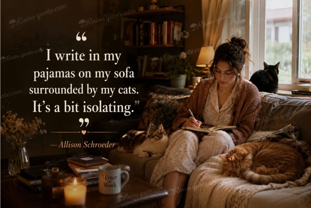 “I write in my pajamas on my sofa surrounded by my cats. It's a bit isolating.”