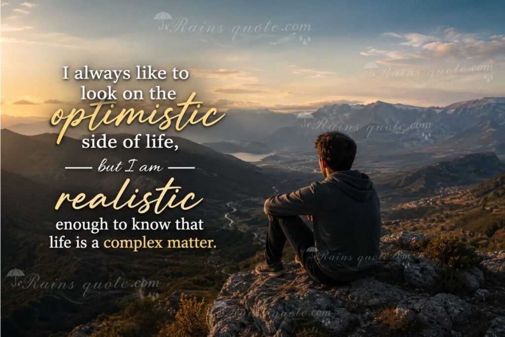 “I always like to look on the optimistic side of life, but I am realistic enough to know that life is a complex matter.”