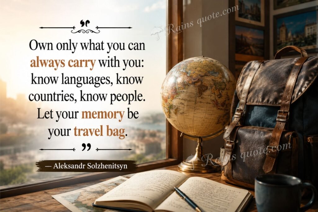 “Own only what you can always carry with you: know languages, know countries, know people. Let your memory be your travel bag.”