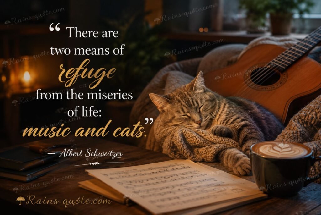 “There are two means of refuge from the miseries of life: music and cats.”
