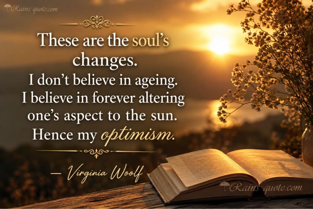 “These are the soul's changes. I don't believe in ageing. I believe in forever altering one's aspect to the sun. Hence my optimism.”