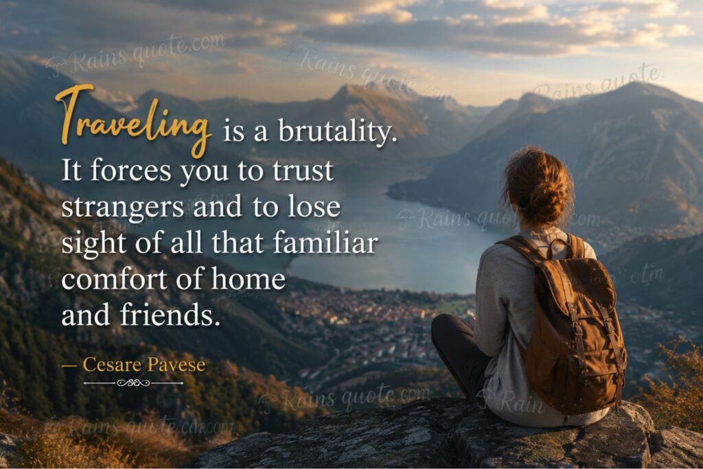 “Traveling is a brutality. It forces you to trust strangers and to lose sight of all that familiar comfort of home and friends.”