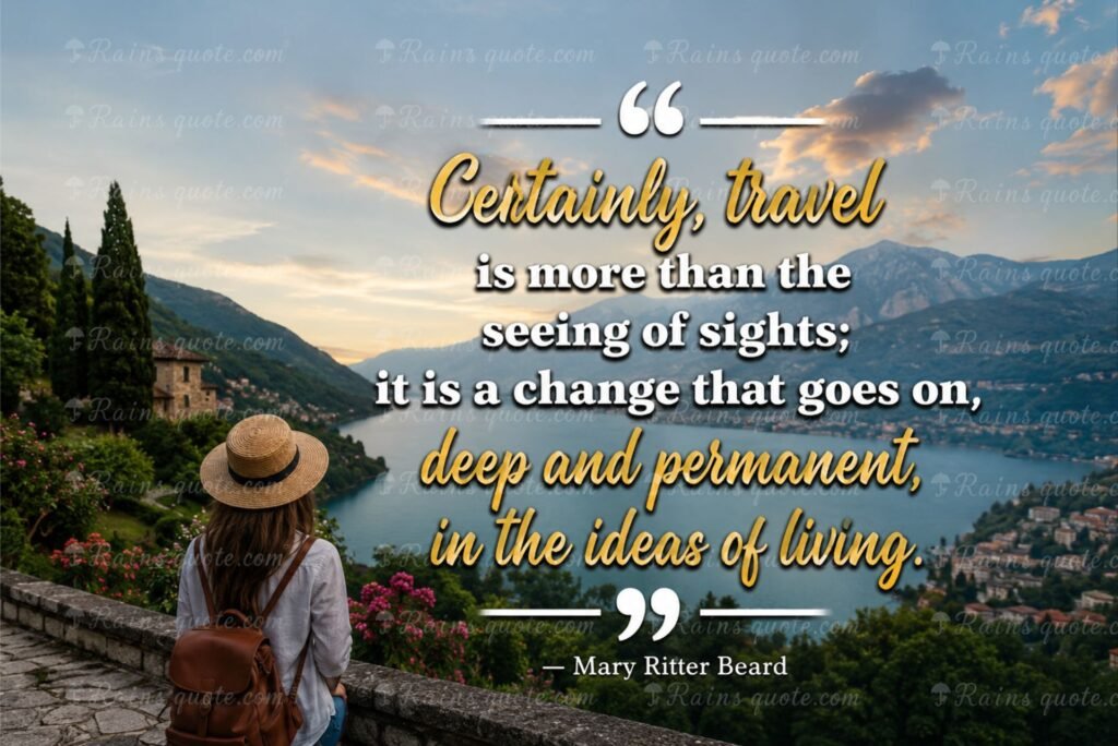 “Certainly, travel is more than the seeing of sights; it is a change that goes on, deep and permanent, in the ideas of living.”