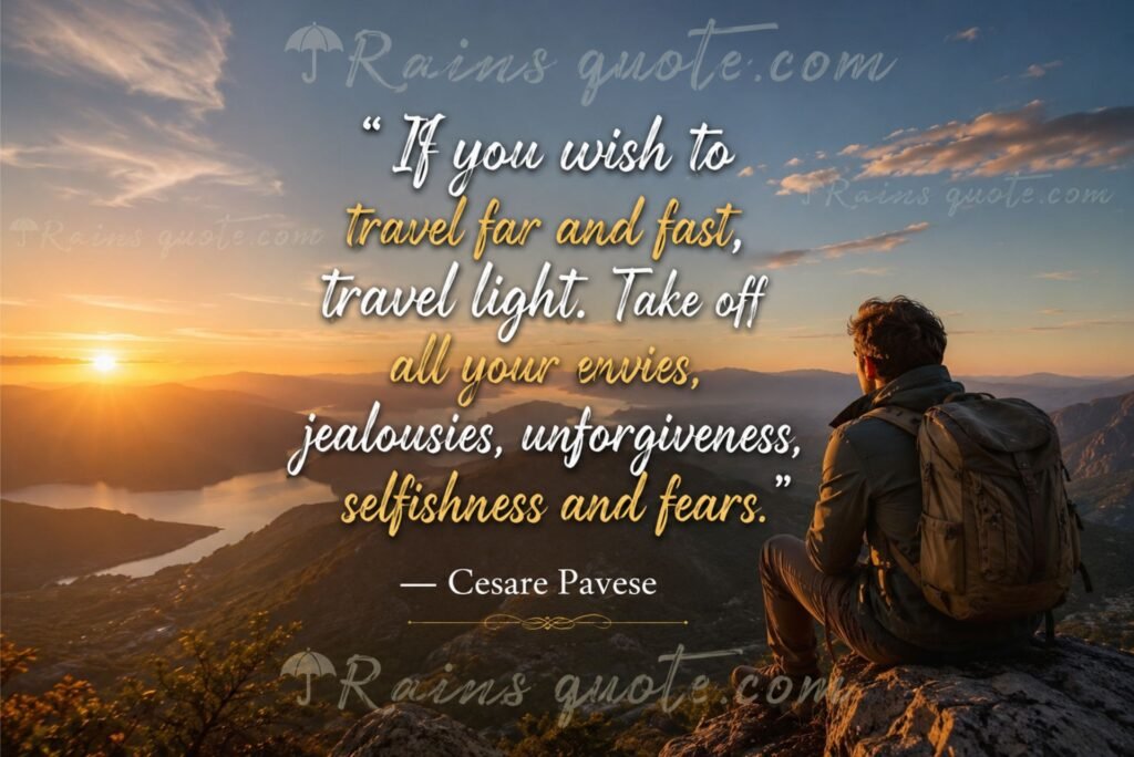 “If you wish to travel far and fast, travel light. Take off all your envies, jealousies, unforgiveness, selfishness and fears.”