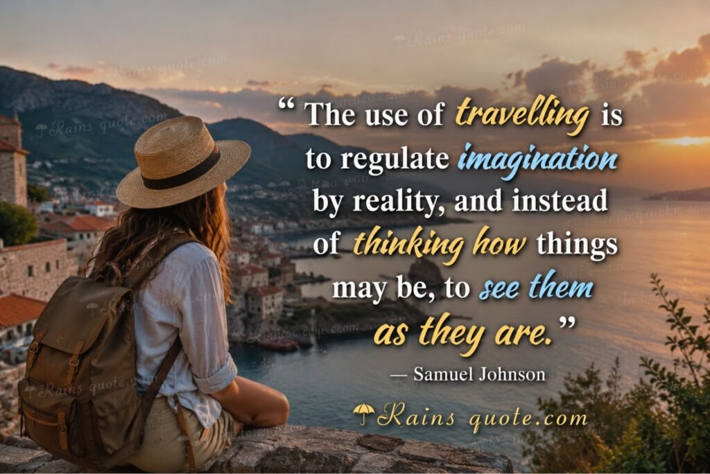 “The use of travelling is to regulate imagination by reality, and instead of thinking how things may be, to see them as they are.”