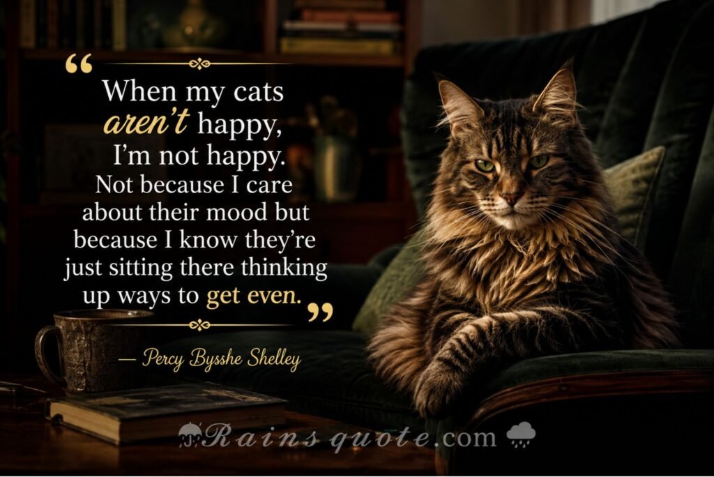 “When my cats aren't happy, I'm not happy. Not because I care about their mood but because I know they're just sitting there thinking up ways to get even.”