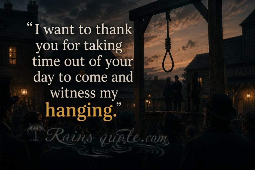 “I want to thank you for taking time out of your day to come and witness my hanging.”