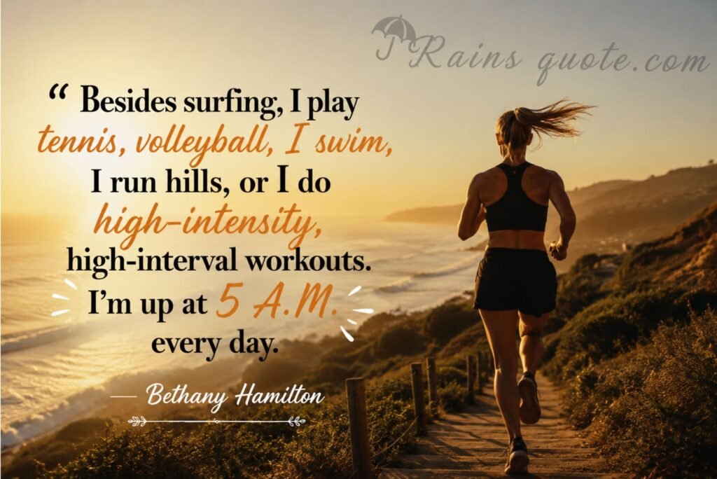 “Besides surfing, I play tennis, volleyball, I swim, I run hills, or I do high-intensity, high-interval workouts. I'm up at 5 A.M. every day.”